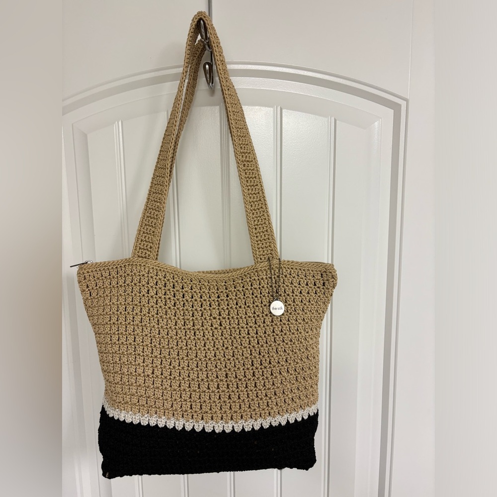 The Sak Crochet Tote in Tan and Black